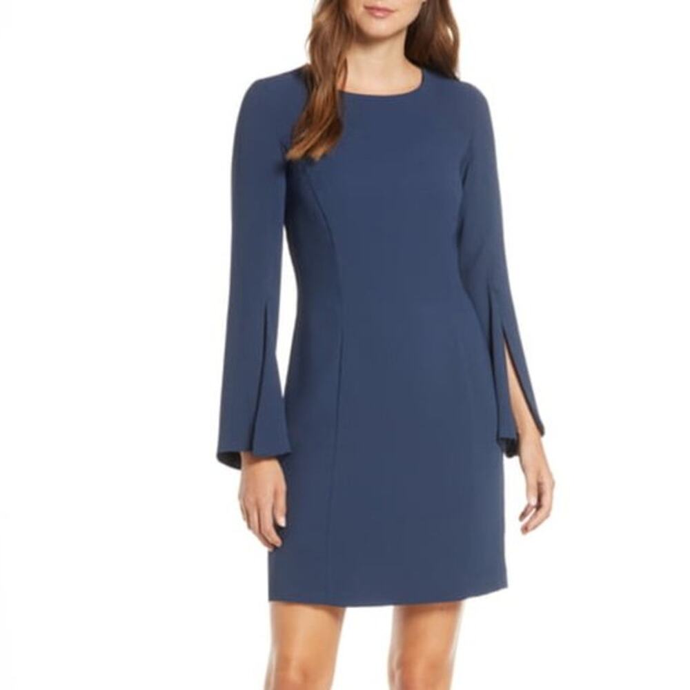Forest Lily Navy Blue Long Sleeve Sheath Mini Dress Women's Small Lined